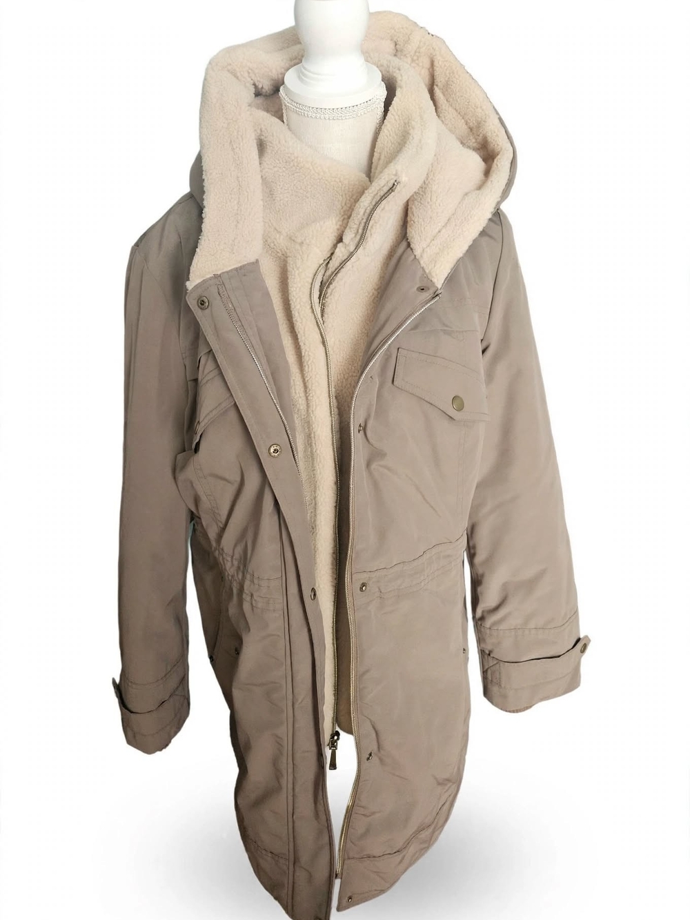 UGG Womens Hooded Field Parka in Taupe with Cream Sherpa
